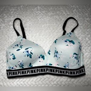 PINK Victoria's Secret Pink Everywhere Wireless Comfy Bra Floral Mint EUC 34 C
